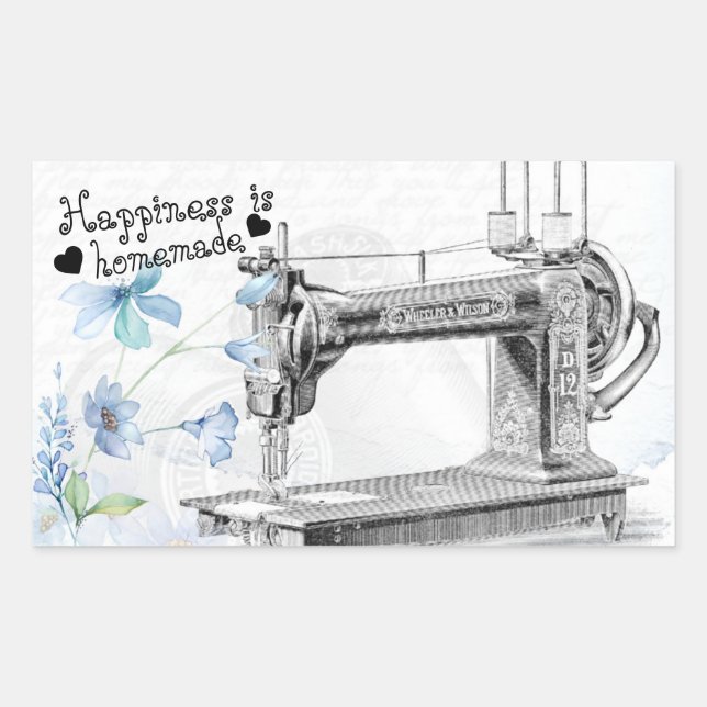 Sticker Rectangulaire Le bonheur est le thème de couture maison (Devant)