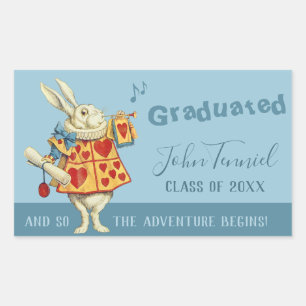 Sticker Rectangulaire Le lapin blanc d'obtention du diplôme souffle la