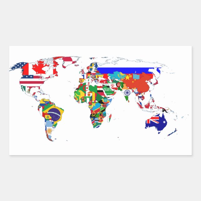 Sticker Rectangulaire Le monde en drapeaux (Devant)