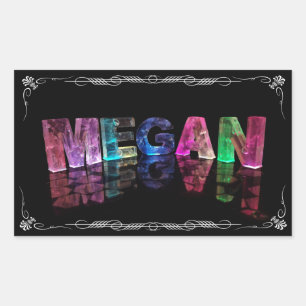 Sticker Rectangulaire Le nom Megan en lumières 3D (photo)