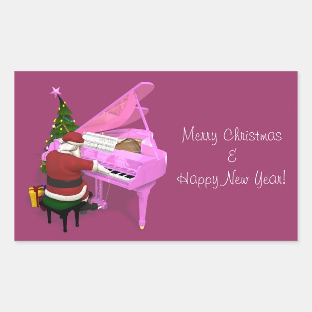 Sticker Rectangulaire Le Père Noël Joue Un Piano Rose (Devant)