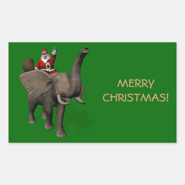 Sticker Rectangulaire Le Père Noël Se Rend Sur Elephant (Devant)