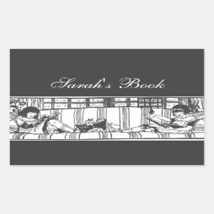 Sticker Rectangulaire Lecture avec Dolly Book Plate