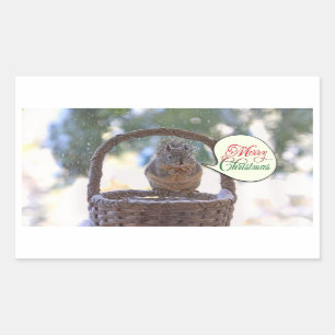 Sticker Rectangulaire L'écureuil en neige dit Joyeux Noël