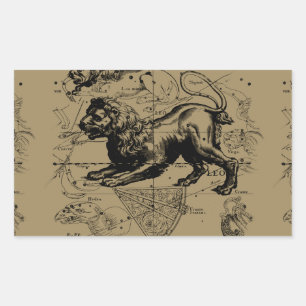 Sticker Rectangulaire Leo Constellation Carte Hevelius vers 1690