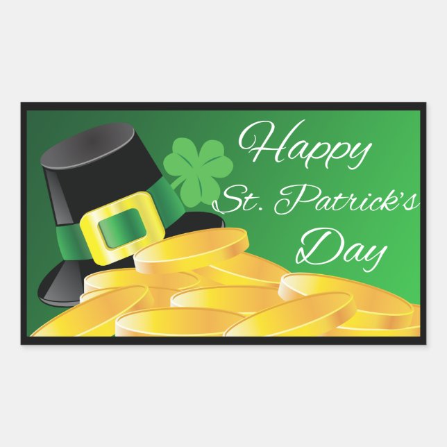 Sticker Rectangulaire Leprechaun Casquette et pièces d'or St. Patrick's  (Devant)