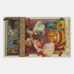 Sticker Rectangulaire Les Joys d'Halloween Apple Bobbing Couple Vintage