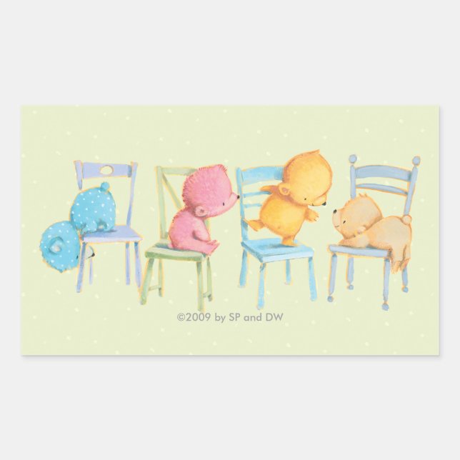 Sticker Rectangulaire Les ours bleus, roses, jaunes et Brown jouent (Devant)