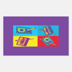 Sticker Rectangulaire Les quatre cassettes 60s Rencontre 80s Pop Art