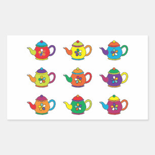 STICKER RECTANGULAIRE LES TEAPOTS COLORÉS