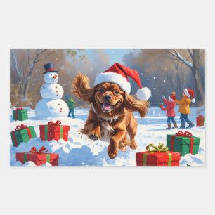 Sticker Rectangulaire L'espagnol tibétain coule en neige avec le Casquet