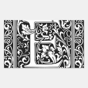 Sticker Rectangulaire Lettre E Monogramme médiéval Art Nouveau