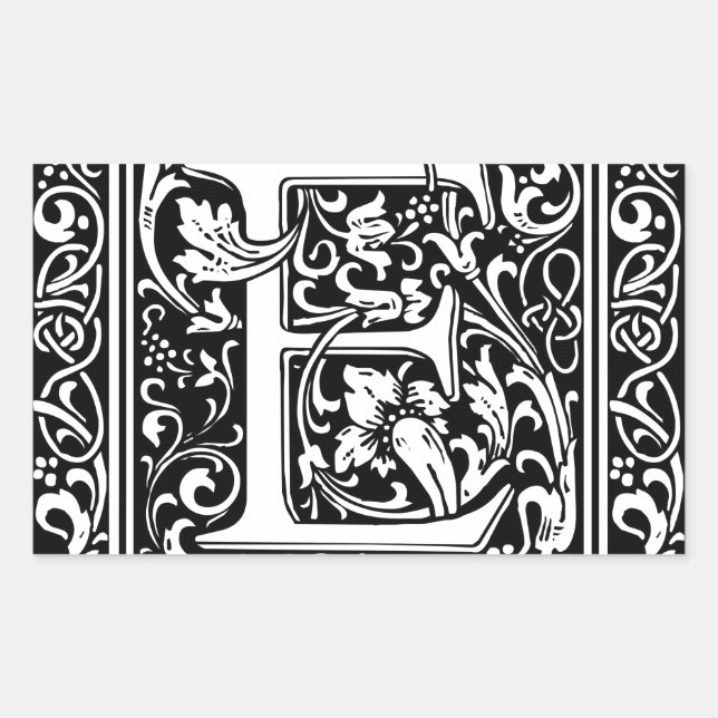 Sticker Rectangulaire Lettre E Monogramme médiéval Art Nouveau (Devant)