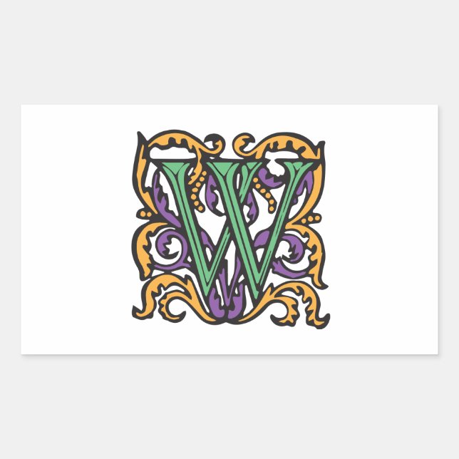 Sticker Rectangulaire LETTRE Élégante DE Calligraphie MOYENNE W (Devant)