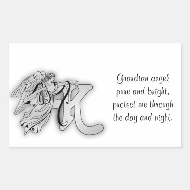 Sticker Rectangulaire Lettre K ange monogramme alphabet initial (Devant)