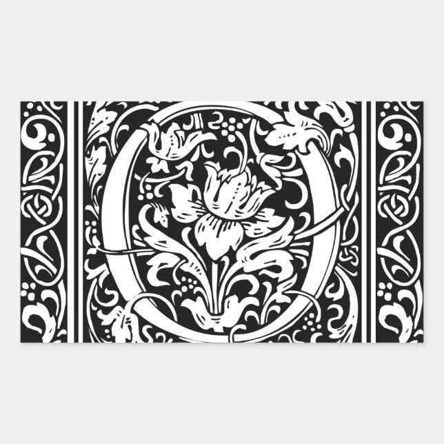 Sticker Rectangulaire Lettre O Monogramme Médiéval Art Nouveau (Devant)