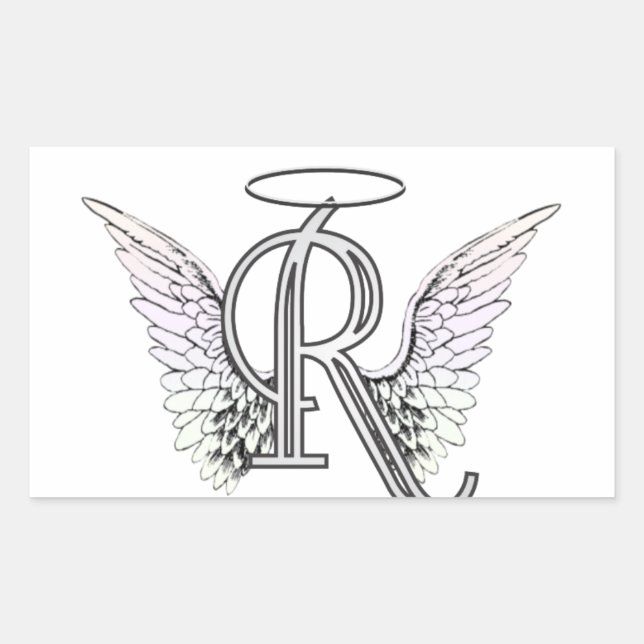 Sticker Rectangulaire Lettre R Monogramme initial avec ailes angéliques  (Devant)