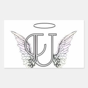Sticker Rectangulaire Lettre U Monogramme initial avec ailes angéliques 