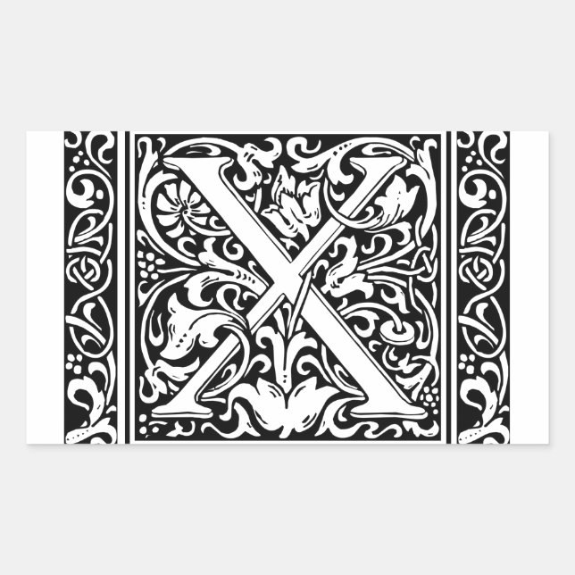 Sticker Rectangulaire Lettre X Monogramme médiéval Art Nouveau (Devant)