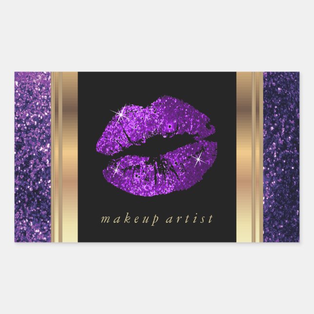 Sticker Rectangulaire Lèvres à Parties scintillant violette et élégants  (Devant)