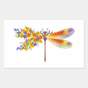 Sticker Rectangulaire libellule de fleurs jaunes