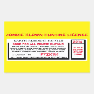 STICKER RECTANGULAIRE LICENCE DE CHASSE DE ZOMBIE KLOWN