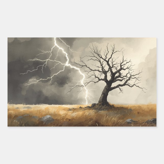 Sticker Rectangulaire lightning striking tree paintings. 🌩️🌳 (Devant)