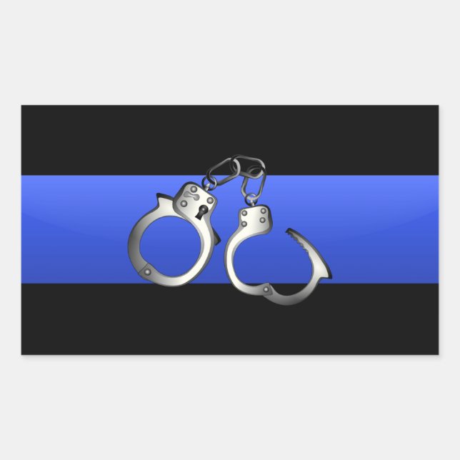 Sticker Rectangulaire Ligne Bleue fine avec menottes (Devant)