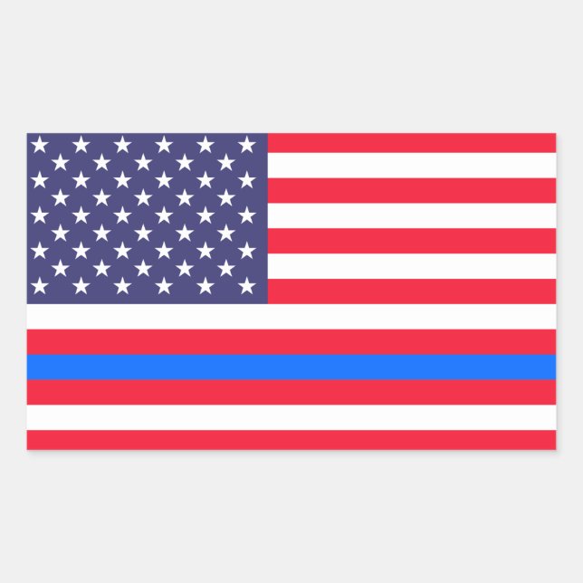 STICKER RECTANGULAIRE "LIGNE BLEUE MINCE SUR LE DRAPEAU" (Devant)