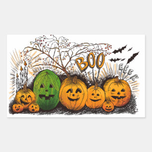 Sticker Rectangulaire Ligne Jack-O-Lantern vers le haut