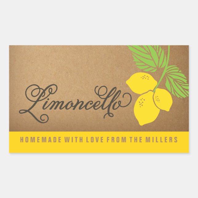 Sticker Rectangulaire Limoncello Étiquette, petit rectangle citron autoc (Devant)