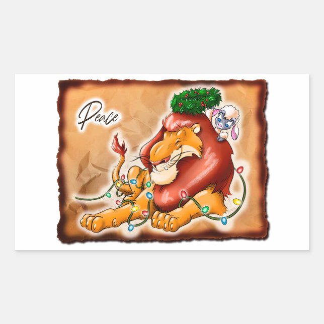 Sticker Rectangulaire LION ET AGNEAU PAIX par Jeff Willis Art (Devant)