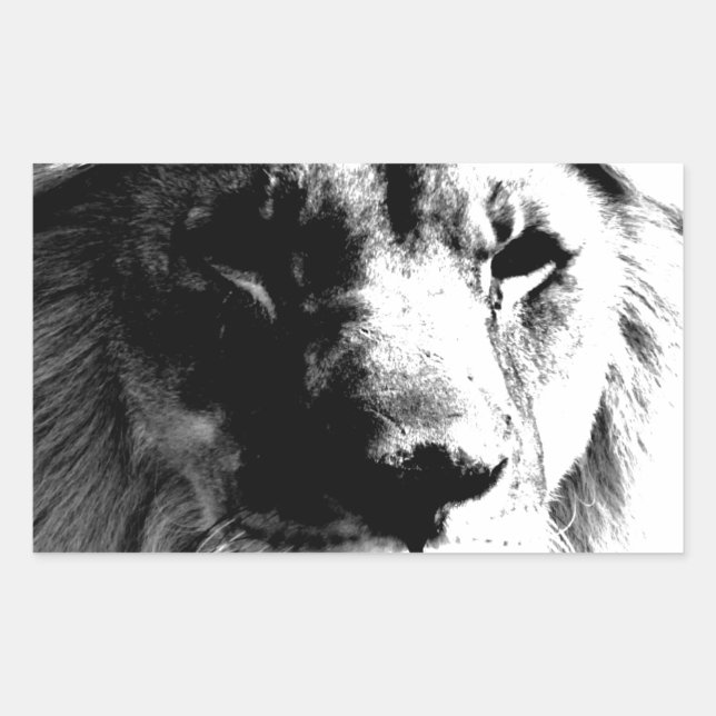 Sticker Rectangulaire Lion noir et blanc (Devant)
