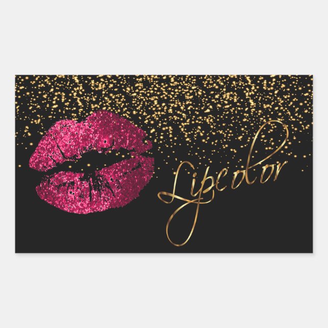 Sticker Rectangulaire Liquide rose chaud avec Confetti d'or (Devant)
