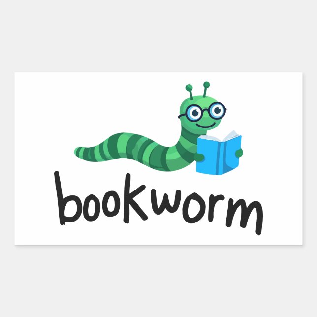Sticker Rectangulaire Lire Buddy Cute Bookwort Avec Livre (Devant)