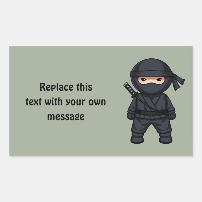 Sticker Rectangulaire Little Ninja Warrior on Sage Green (Devant)