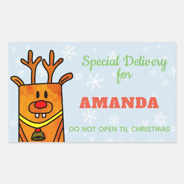 Sticker Rectangulaire Livraison spéciale - Drôle Noël Reindeer (Devant)