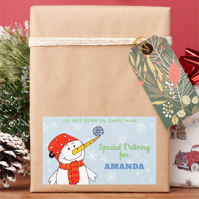 Sticker Rectangulaire Livraison spéciale jote cadeau de Noël Snowman (vacances)
