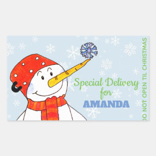 Sticker Rectangulaire Livraison spéciale jote cadeau de Noël Snowman