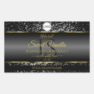 Sticker Rectangulaire Logo Black Gold Initiales Parties scintillant Étiq