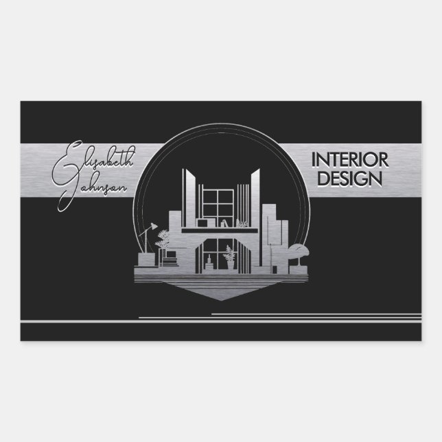 Sticker Rectangulaire Logo de conception intérieure ou d'architecte noir (Devant)