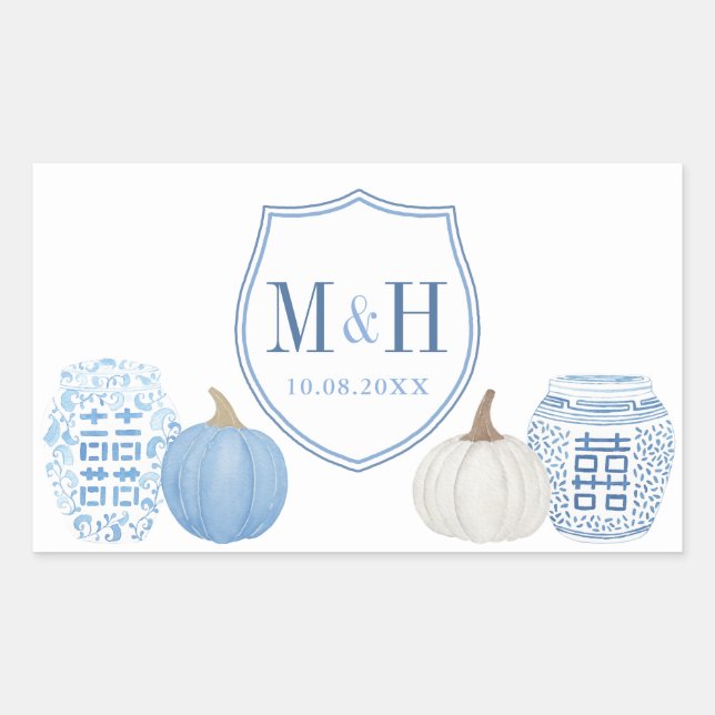 Sticker Rectangulaire Logo de la Chinoiserie Citrouille Bleu et Blanc Ma (Devant)