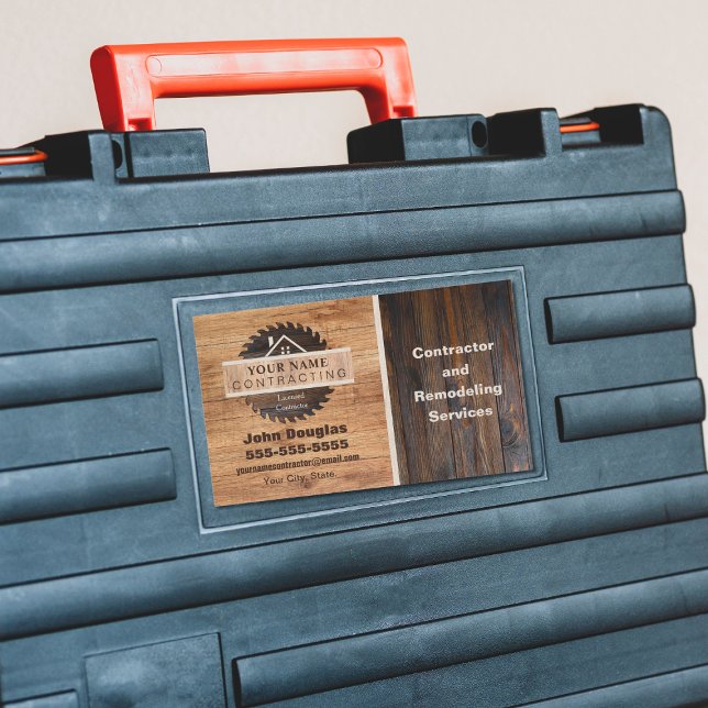 Sticker Rectangulaire Logo de l'entrepreneur en tonalité de bois rustiqu (Créateur téléchargé)