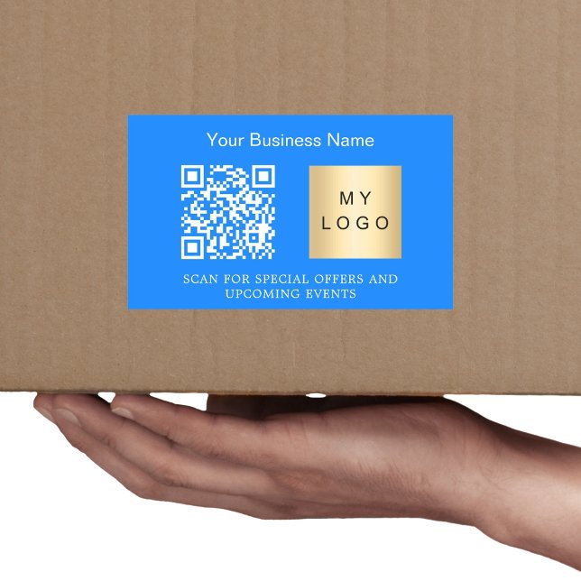 Sticker Rectangulaire Logo du nom de l'entreprise qr code bleu clair (Créateur téléchargé)