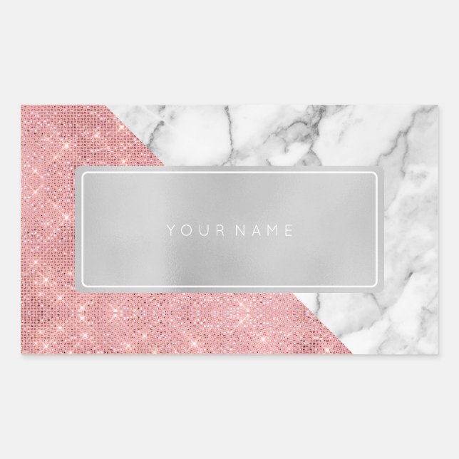 Sticker Rectangulaire Logo rectangulaire métallique en marbre rose rose  (Devant)