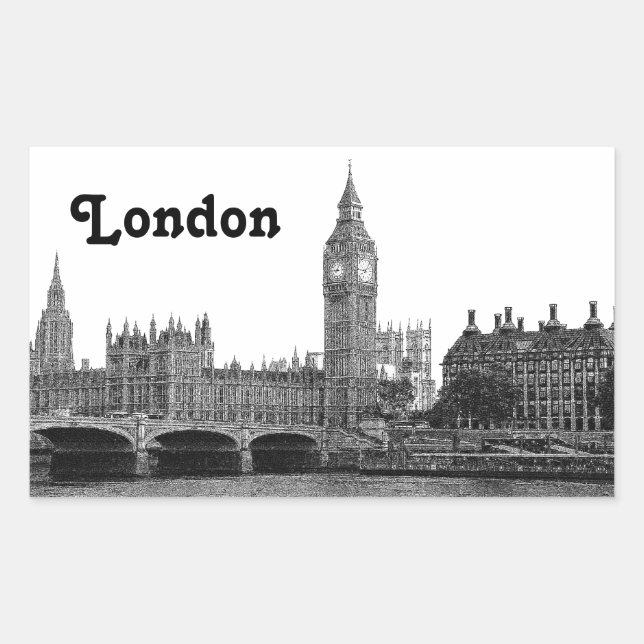 Sticker Rectangulaire Londres Angleterre Royaume-Uni Skyline Etché (Devant)