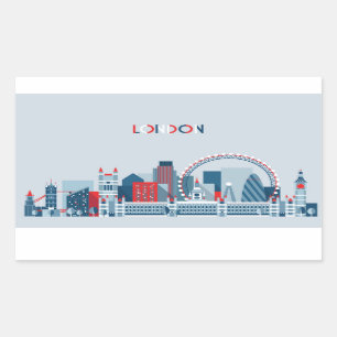 Sticker Rectangulaire Londres, Angleterre Skyline rouge, blanc et bleu