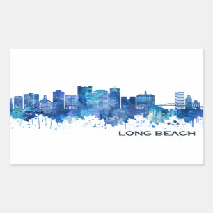 Sticker Rectangulaire Long Beach California Skyline Blue