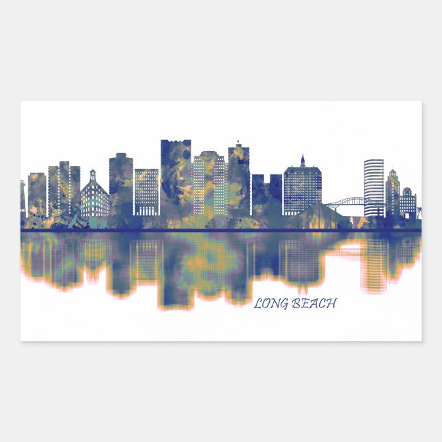 Sticker Rectangulaire Long Beach Skyline (Devant)