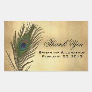 Sticker Rectangulaire Look vintage Peacock Feather Wedding Favoriser les